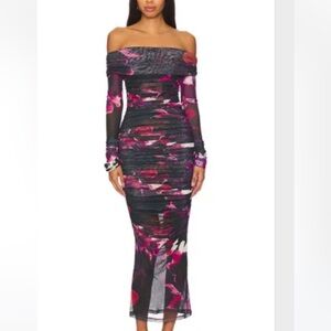 NICHOLAS Oakland Off Shoulder Shirred Midi 
Dress